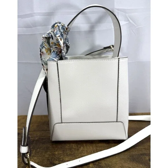 STEVE MADDEN Bellie Bucket White Shoulder Bag/Purse Detachable Strap Scarf - Picture 4 of 16